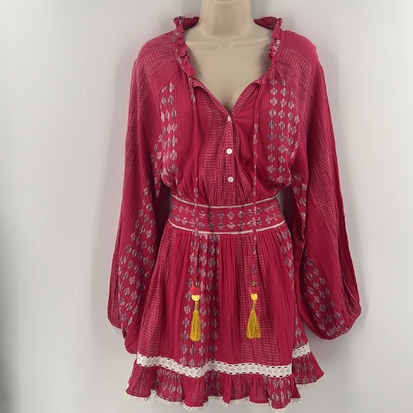 Alecia Bell Dresses & Skirts - Bell by Alecia Bell 100% Cotton Lace Embroidery Stripe Ruffle Mini Dress L